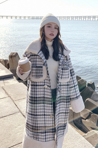 2023新款格子拼接毛呢外套女B192.p165/K238图片
