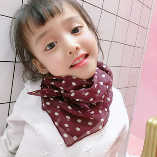 儿童丝巾女童婴儿丝巾防风宝宝围巾桑蚕丝波点小方巾春秋薄款冬季