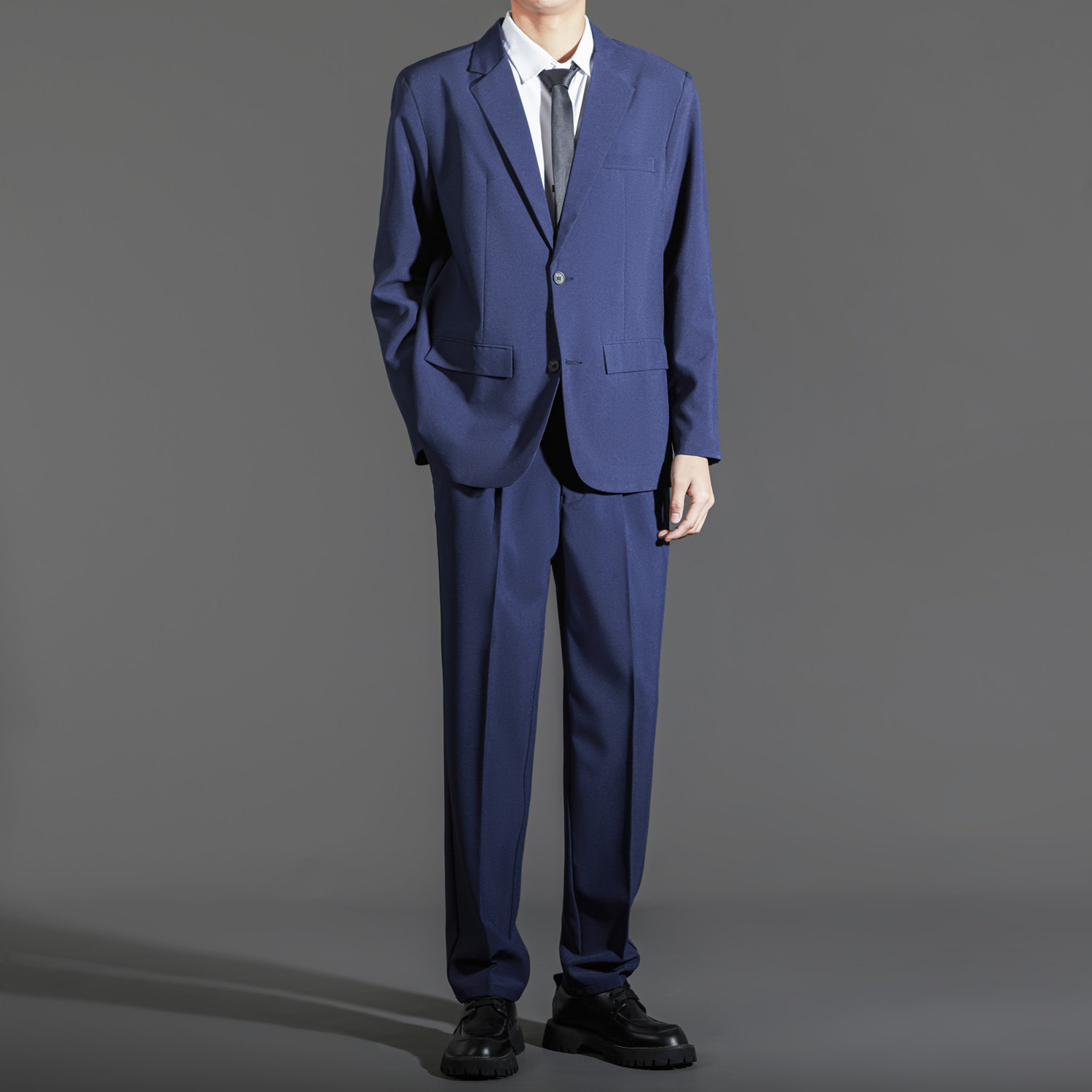 雾霾蓝西服套装男士商务职业正装4S店销售工作服垂感免烫西装外套