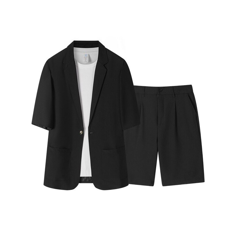 轻熟风冰丝休闲西装外套男士夏季高级感韩版痞帅七分短袖西服套装