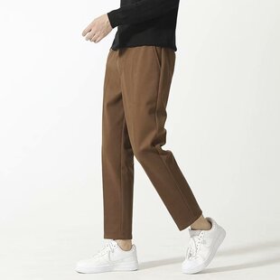 冬季男装日系复古咖啡棕驼色毛呢料西装休闲裤子9分直筒西裤坠感