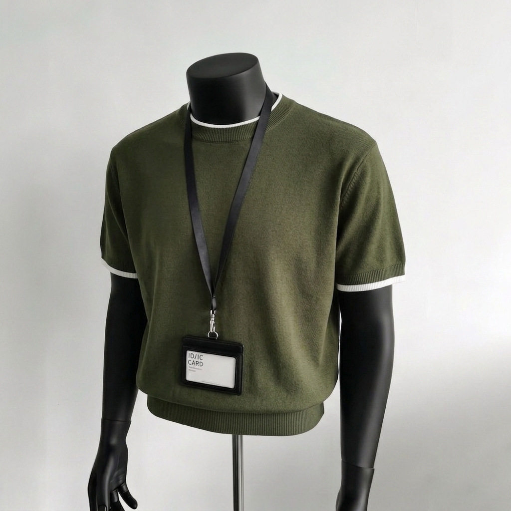 高级感老钱风撞色圆领针织短袖T恤男夏季薄款冰丝半截袖打底上衣