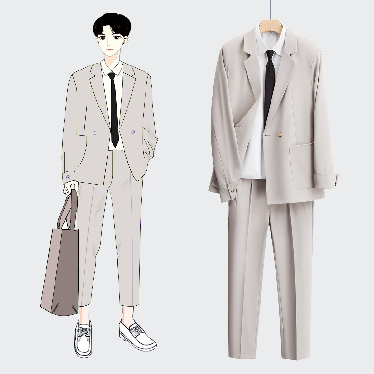 日系浅色系轻熟风西装套装男生韩版潮流痞帅高级感百搭小西服外套