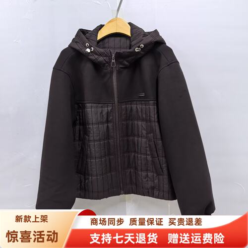 瑞26D609时尚休闲宽松拼接拉链带帽夹棉减龄短外套秋冬2026女新款