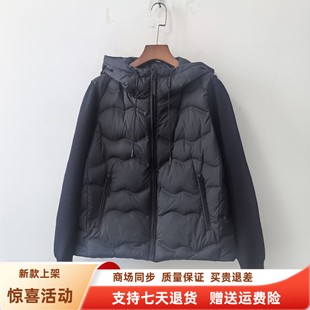 2025女新款 丽之CK8170休闲连帽白鸭绒针织袖 拼接羽绒服短外套冬装