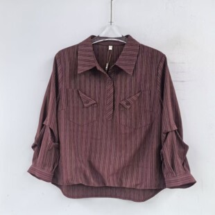 FEYG11866C时尚韩系条纹翻领衬衣减龄百搭洋气小衫春装2026女新款