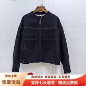 2026女新款 莱瑞JR8080时尚 休闲圆领压明线宽松减龄牛仔短外套春装