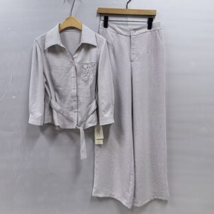 26A1059时尚 2026女新款 绑带翻领上衣高腰阔腿裤 春装 两件套套裤