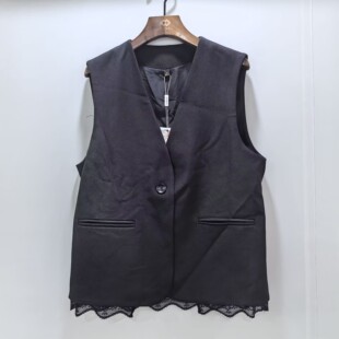 2026女新款 显瘦一粒扣V领蕾丝边下摆马甲外套春装 2006时尚 26CNM