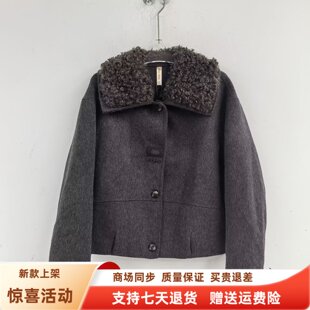 FQY87017时尚羊羔毛大翻领双面羊毛大衣宽松短款外套冬装2026女款