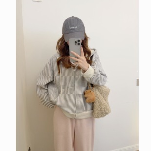 慵懒少女松弛感 磨毛复合 条纹卫衣厚实外套 实穿主义 秋家自制