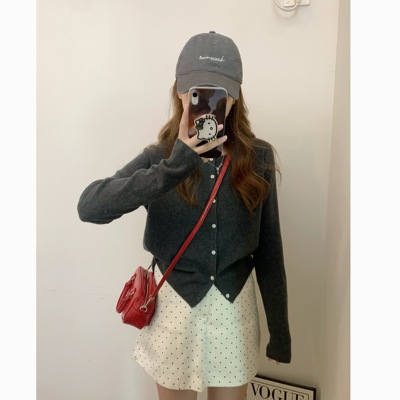 秋家自制/自留好穿 简约少女通勤也可穿 系扣长袖针织衫毛衣外套