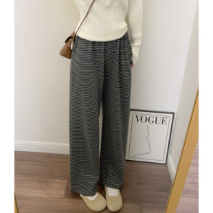休闲裤 秋家自制 直筒宽松长裤 简约百搭休闲通勤 暗灰条纹