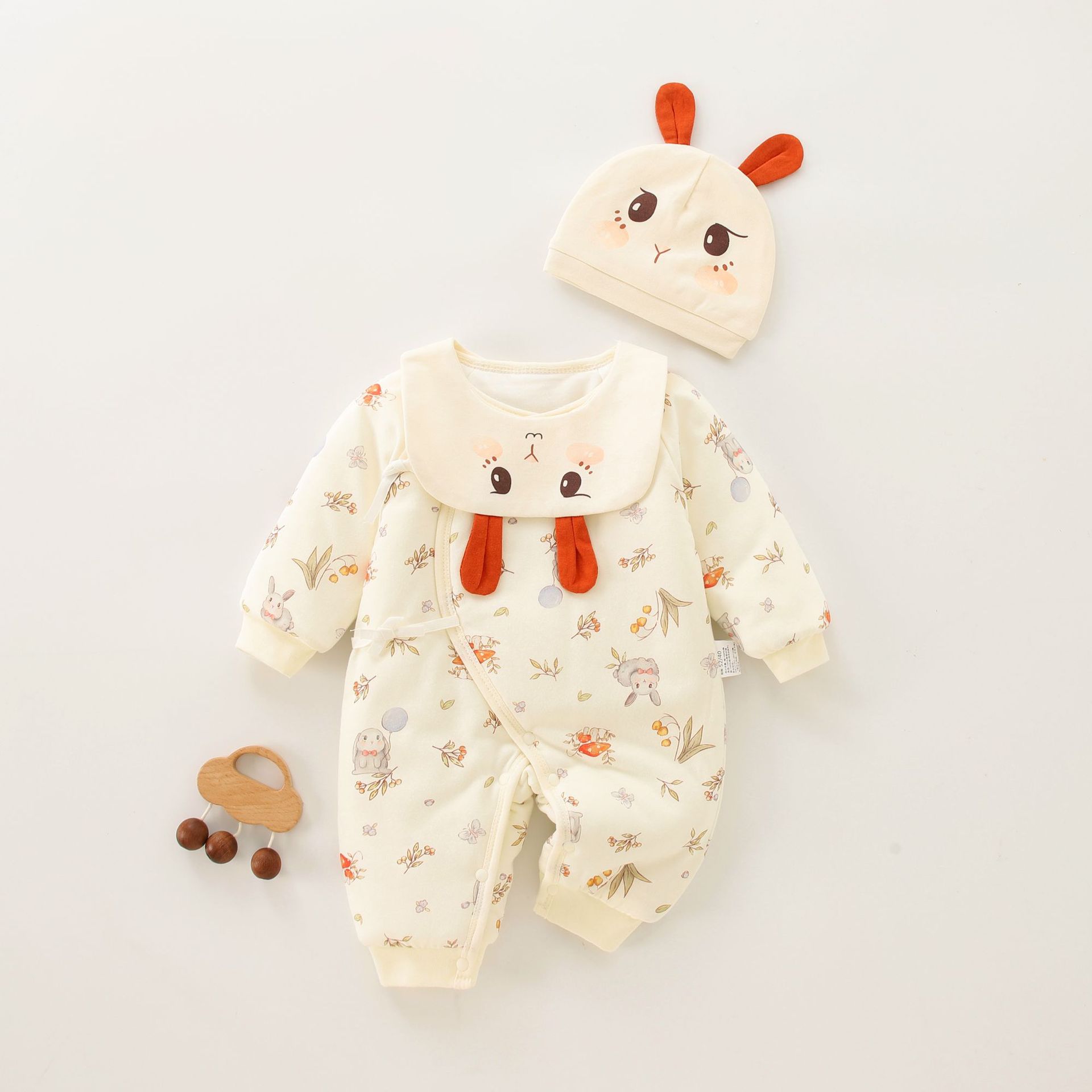 新生婴儿秋冬夹棉小兔子连体衣52