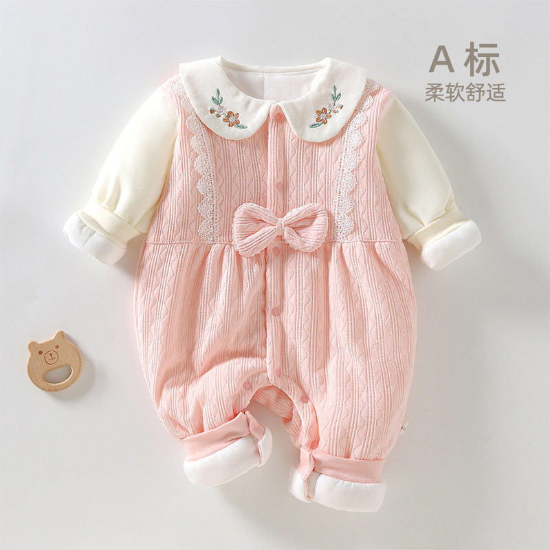 女宝宝秋冬夹棉可爱洋气连体衣