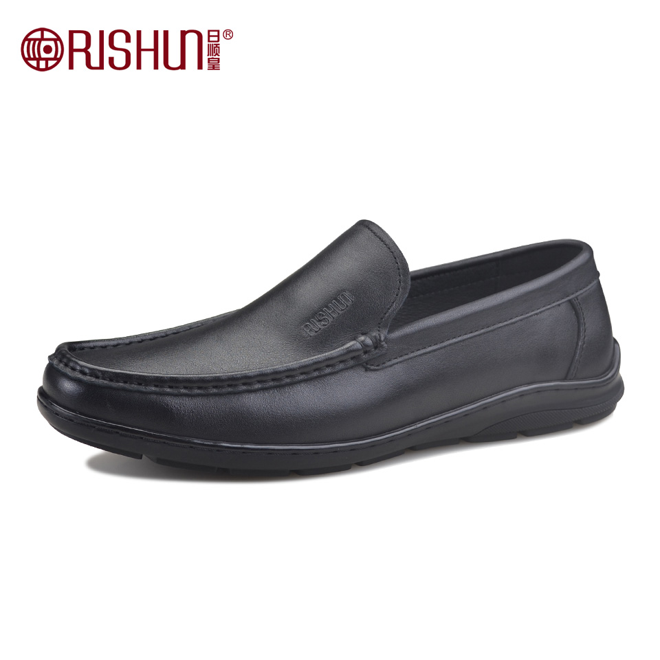 Rishun/日顺皇男鞋2025春季休闲皮鞋男真皮软面皮男一脚蹬乐福鞋