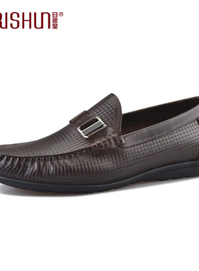 Rishun/日顺皇男鞋春季透气时尚休闲鞋男士真皮软皮套脚皮鞋春鞋