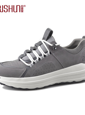 Rishun/日顺皇男鞋2024春季舒适厚底真皮系带运动休闲鞋男老爹鞋