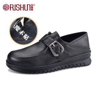 Rishun/日顺皇女鞋2025秋季妈妈鞋真皮软面皮休闲皮鞋舒适女单鞋