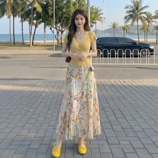初夏季2026超火夏日绝美东南亚出游穿搭一整套洋装子两件式套装女