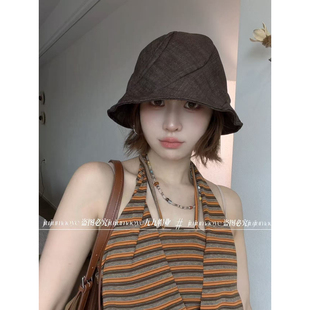 韩版复古文艺渔夫帽女夏季百搭显脸小户外遮阳盆帽日系双面黑色