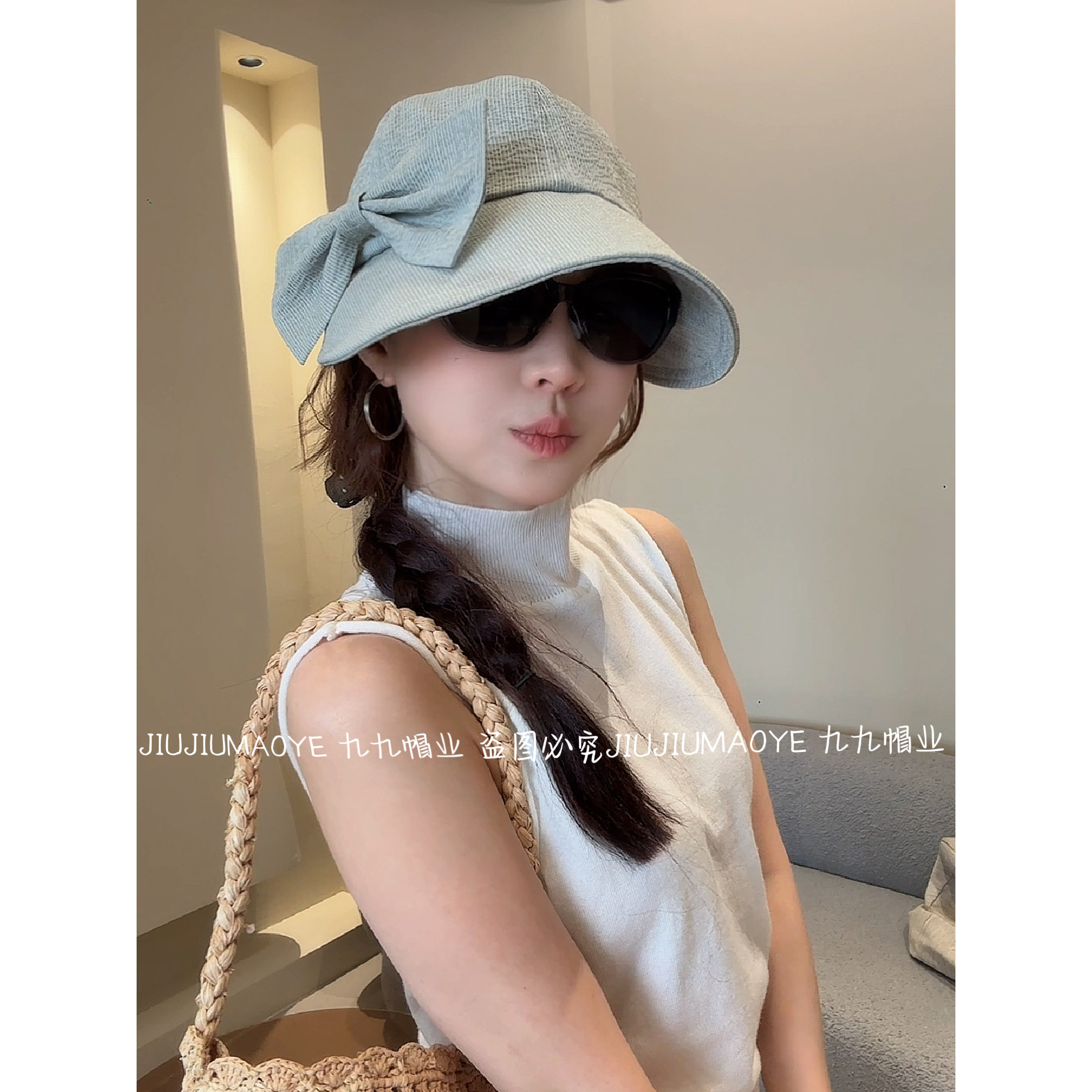 （福利价）甜美可拆卸蝴蝶结条纹遮阳帽女春夏季休闲百搭鸭舌