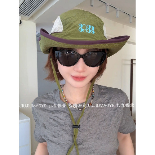 字母拼色渔夫帽男女夏季透气户外徒步登山帽遮阳防晒西部牛仔帽子