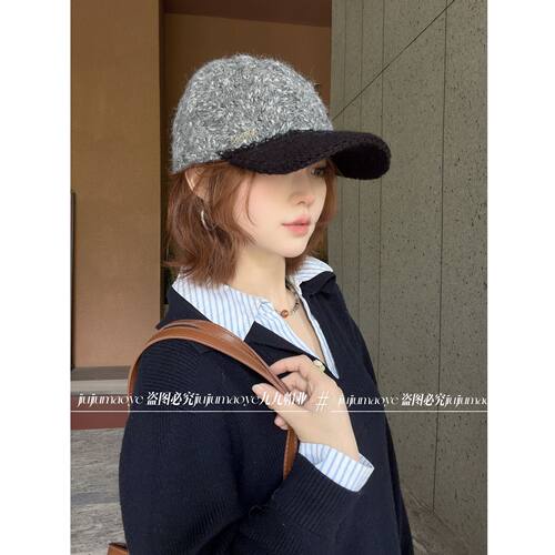 高品质混色针织撞色帽檐棒球帽女秋冬款温柔显脸小保暖2026年秋季