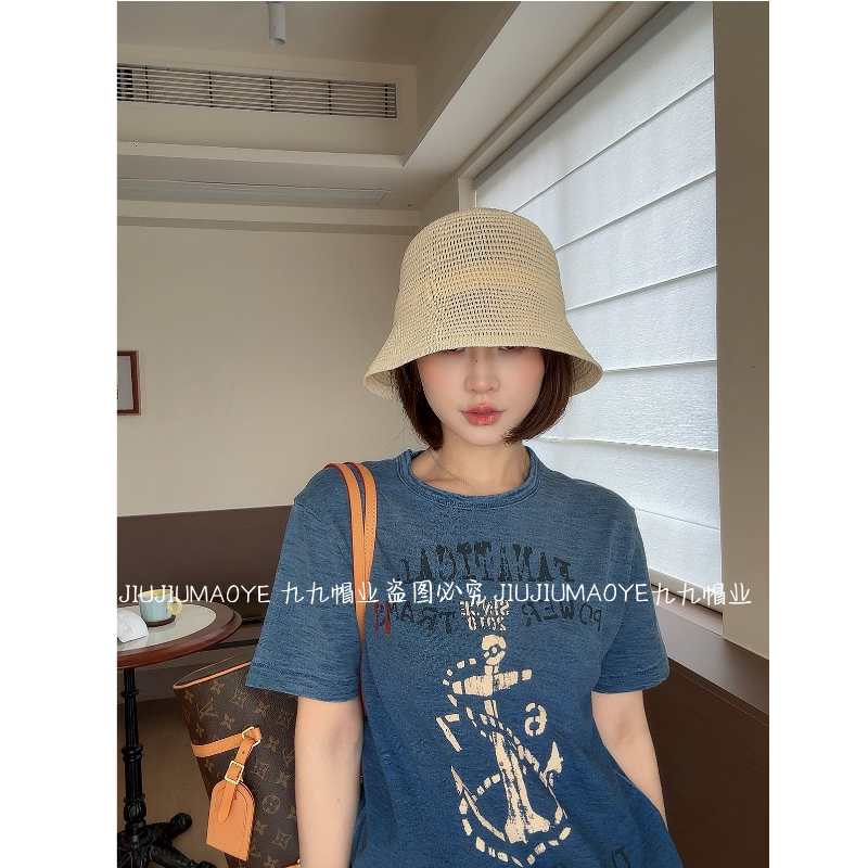（韩单定制款）春夏日系百搭透气棉麻防晒渔夫帽子女显脸小编织