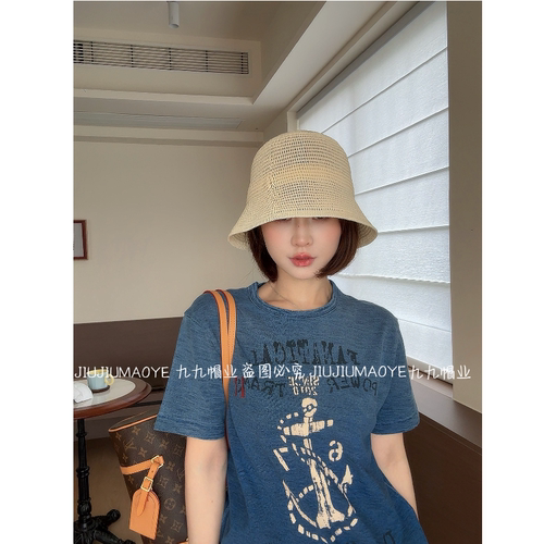 （韩单定制款）春夏日系百搭透气棉麻防晒渔夫帽子女显脸小编织