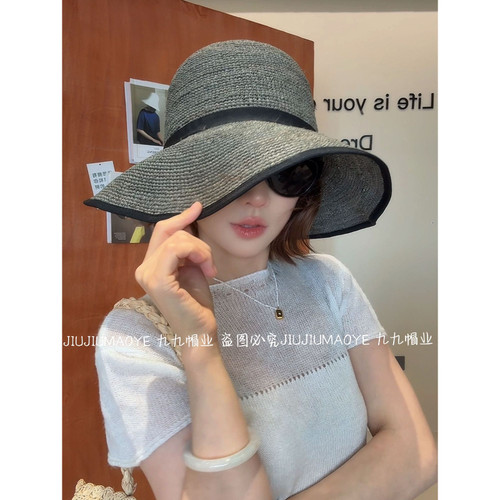 赫本风拉菲草帽子女夏韩版出游遮阳帽海边度假大檐沙滩帽百搭气质