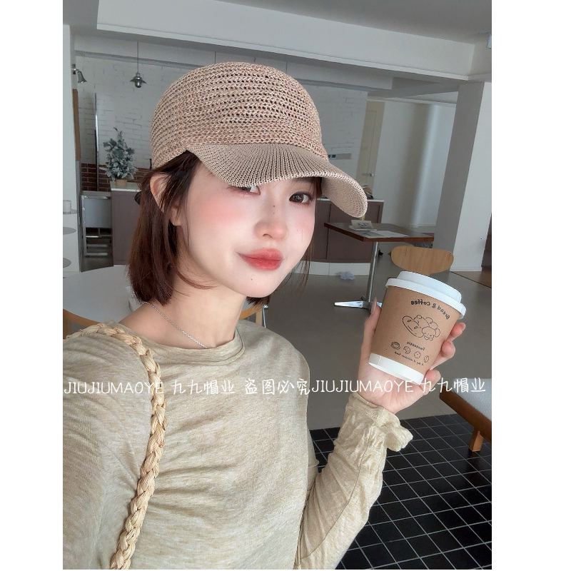薄款百搭鸭舌帽镂空韩版时尚透气绑带蝴蝶结休闲平顶马术数码帽