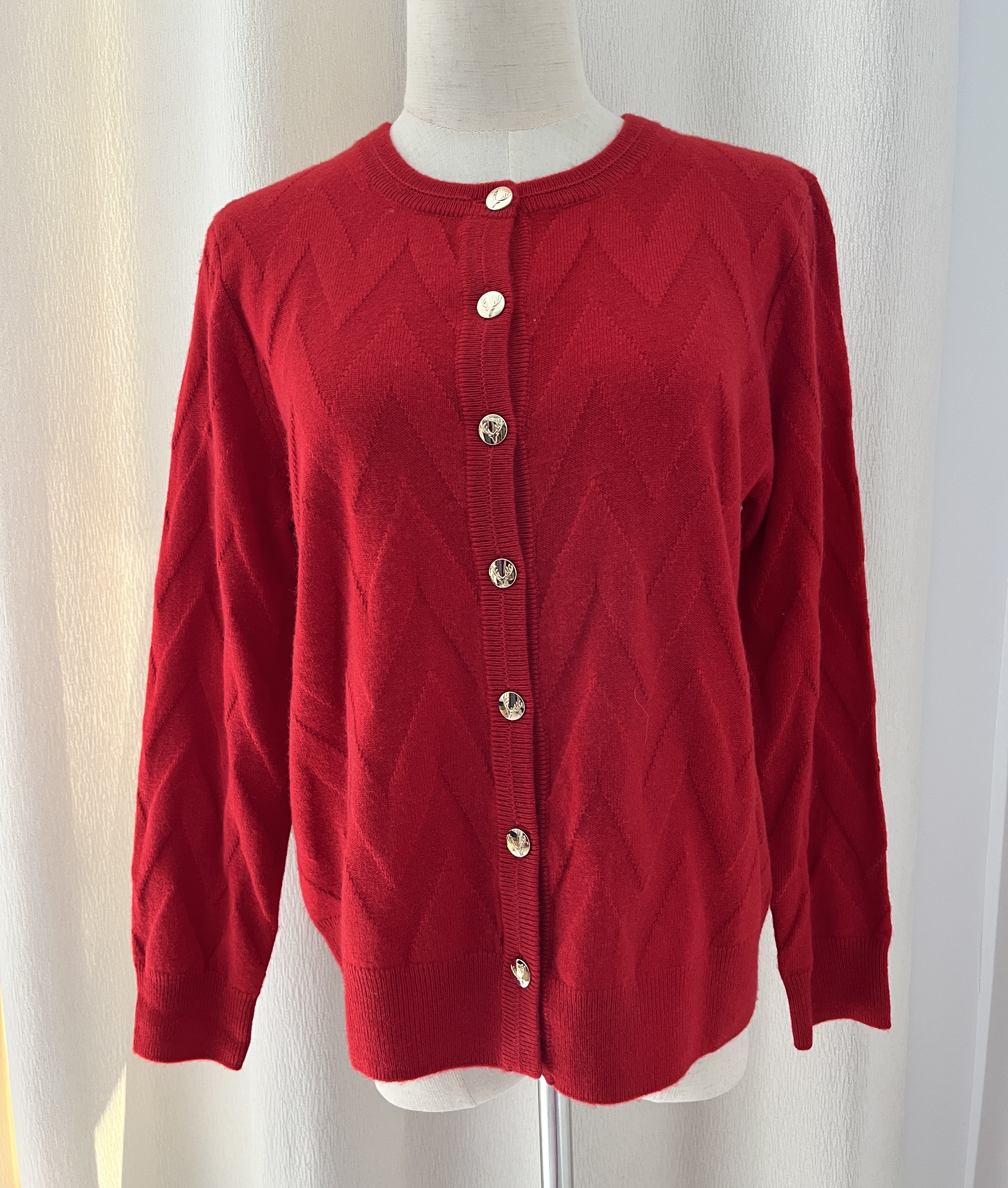 鹿王女士圆领纯山羊绒开衫秋冬季百搭保暖休闲简约针织外套毛衣