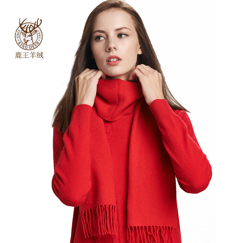冬季正品鹿王羊绒围巾女青年保暖红色百搭情侣短款时尚黑色围脖男