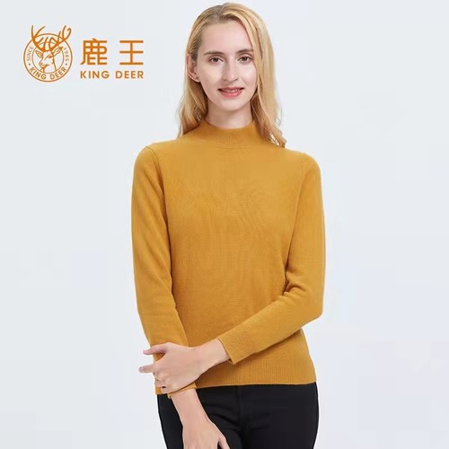 鹿王羊绒衫新款半高领毛衣套头