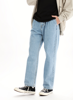 ABSURD LOGIC 荒诞逻辑 美式街头 褶裥腰浅蓝重磅牛仔裤宽松直筒