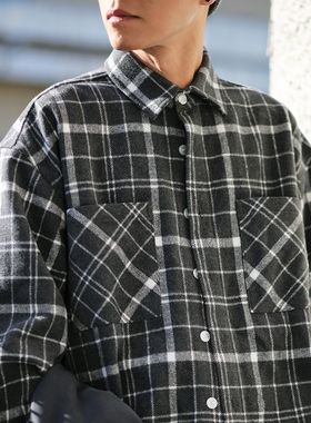 ABSURD LOGIC 荒诞逻辑 美式街头 羊毛混纺毛呢宽松格子衬衫外套