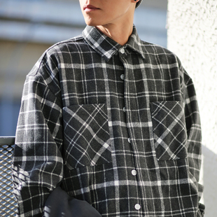 LOGIC 羊毛混纺毛呢宽松格子衬衫 荒诞逻辑 街头 外套 美式 ABSURD