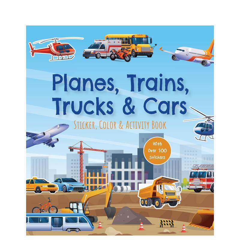 【预售】飞机、火车、卡车与汽车贴纸涂色活动手册 Planes， Trains， Trucks & Cars Sticker， Color 原版英文儿童趣味 善本图书