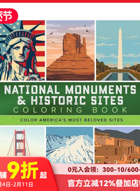 【预售】美国国家纪念碑和历史古迹着色书 National Monuments & Historic Sites Coloring 原版英文儿童趣味 善本图书