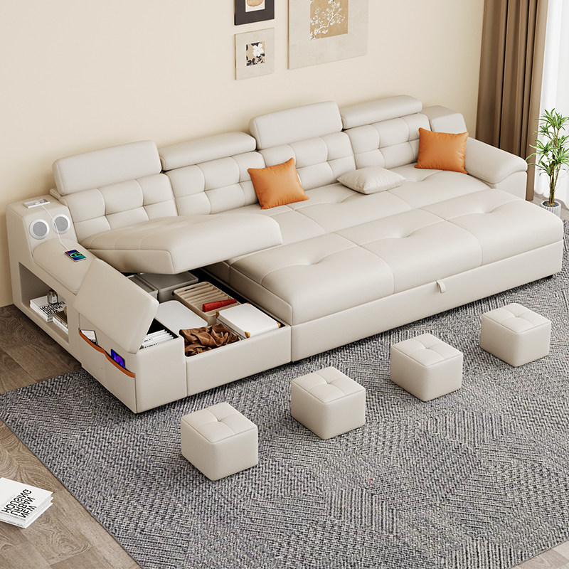 晨耐奶油风2026新款多功能储物沙发床折叠式一体两用客厅多人沙发