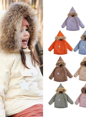 24冬季款儿童mat棉衣女童棉服男童宝宝可爱精灵帽大毛领加厚外套