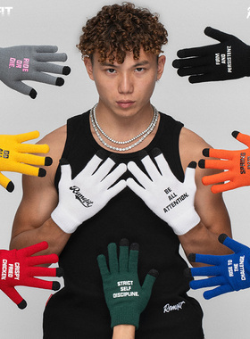 REMEFIT 8色运动语言 秋冬情侣触屏保暖针织加绒内里防滑手套潮