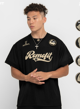 REMEFIT 5分化训练 替换魔术贴 美式橄榄球网眼宽松运动健身短袖