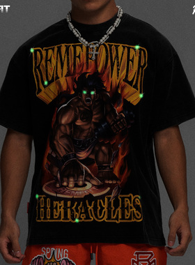 REMEFIT 诸神之力 夜光美式重磅男女廓形水洗做旧复古宽松短袖