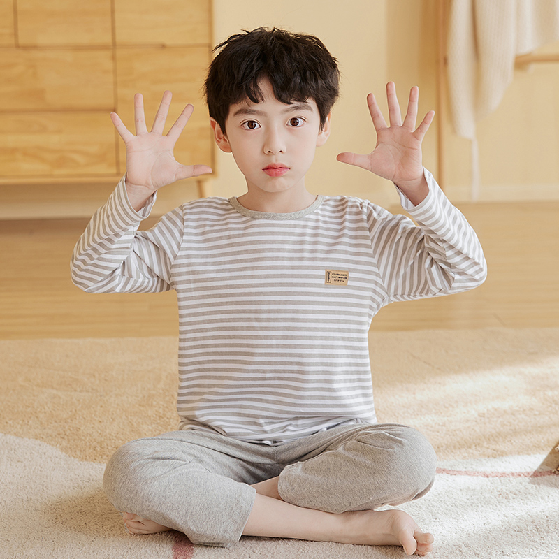 100%纯棉男童睡衣长袖套装