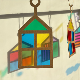 瑞吉欧光影小屋幼儿园环创吊饰半成品材料走廊窗户七彩彩色玻璃纸