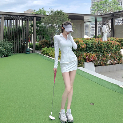 韩版高尔夫服装女冰丝长袖上衣修身显瘦golf半身裙网球包臀裙裤秋