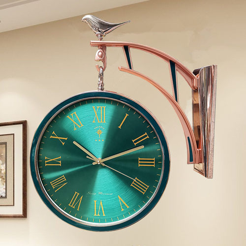 北欧轻奢双面挂钟客厅现代简约装饰家用时尚钟表静音高端餐厅时钟