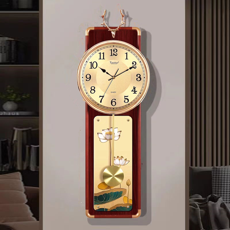 报时挂钟别墅客厅轻奢装饰钟表新中式式实木静音墙壁挂表创意时钟